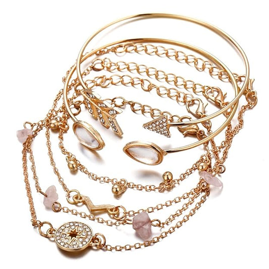 Aza Studio Latest Stylish Multilayer Gold Plated Bangle Bracelet for Women and Girls (rr14669b) Set of 6